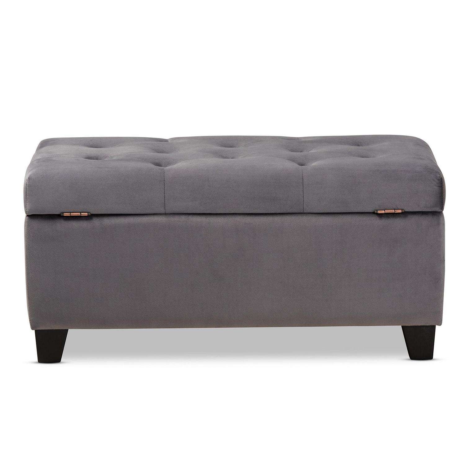 Baxton Studio Michaela Modern and Contemporary Grey Velvet Fabric Upholstered Storage Ottoman - Image 6