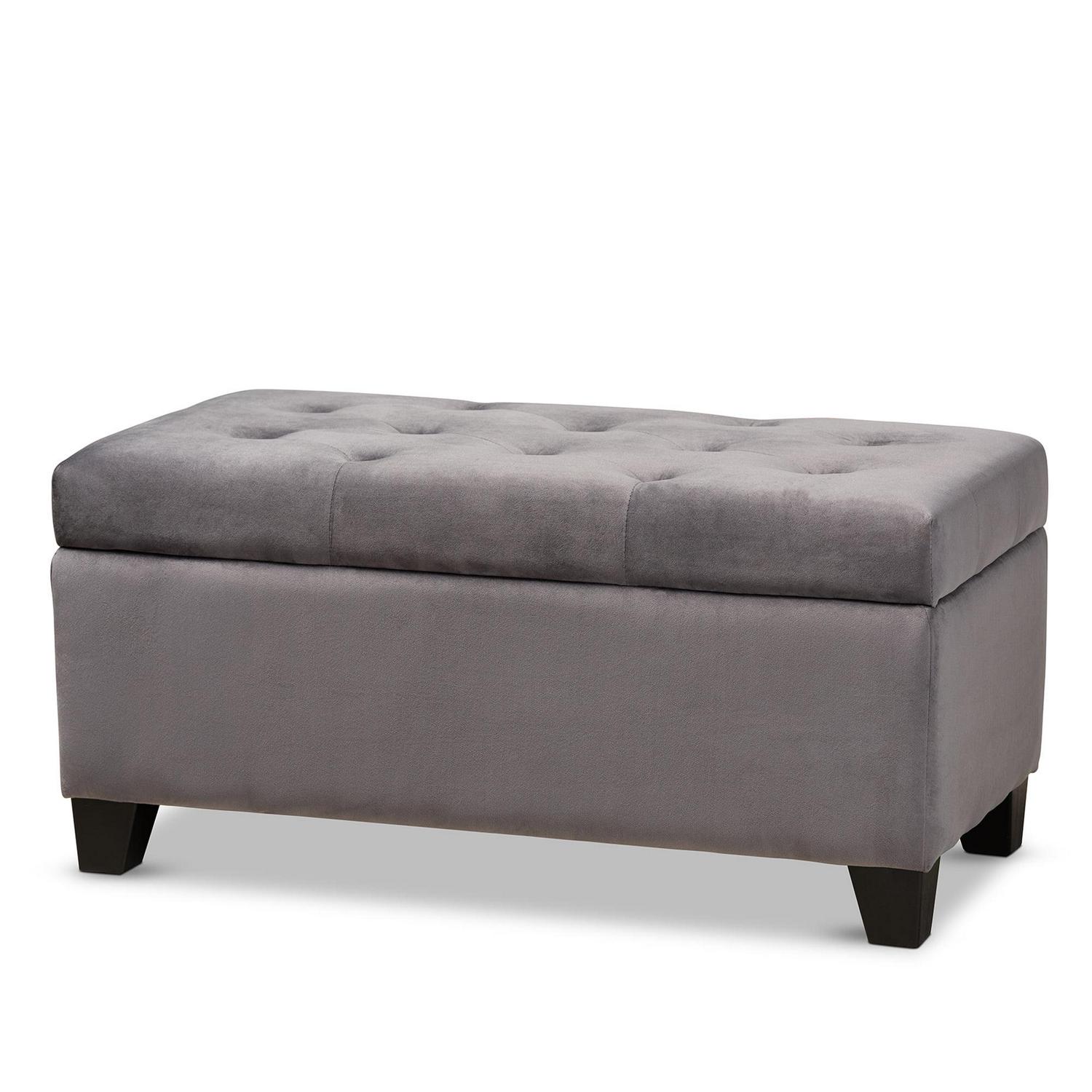 Baxton Studio Michaela Modern and Contemporary Grey Velvet Fabric Upholstered Storage Ottoman - Image 2