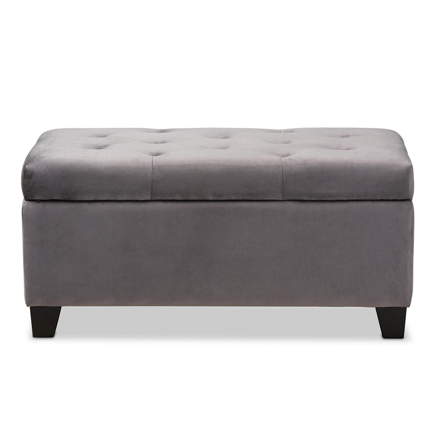 Baxton Studio Michaela Modern and Contemporary Grey Velvet Fabric Upholstered Storage Ottoman - Image 4