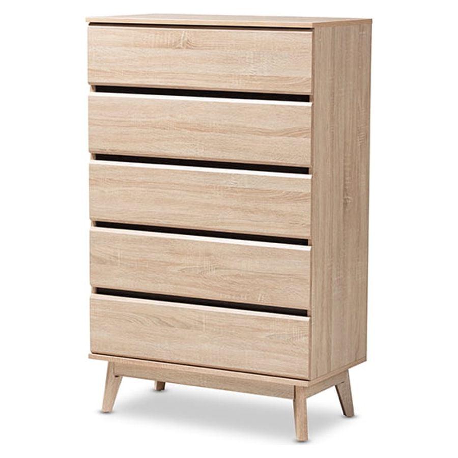 Baxton Studio Miren Mid-Century Modern Light Oak and Dark Grey 5-Drawer Chest - Image 2