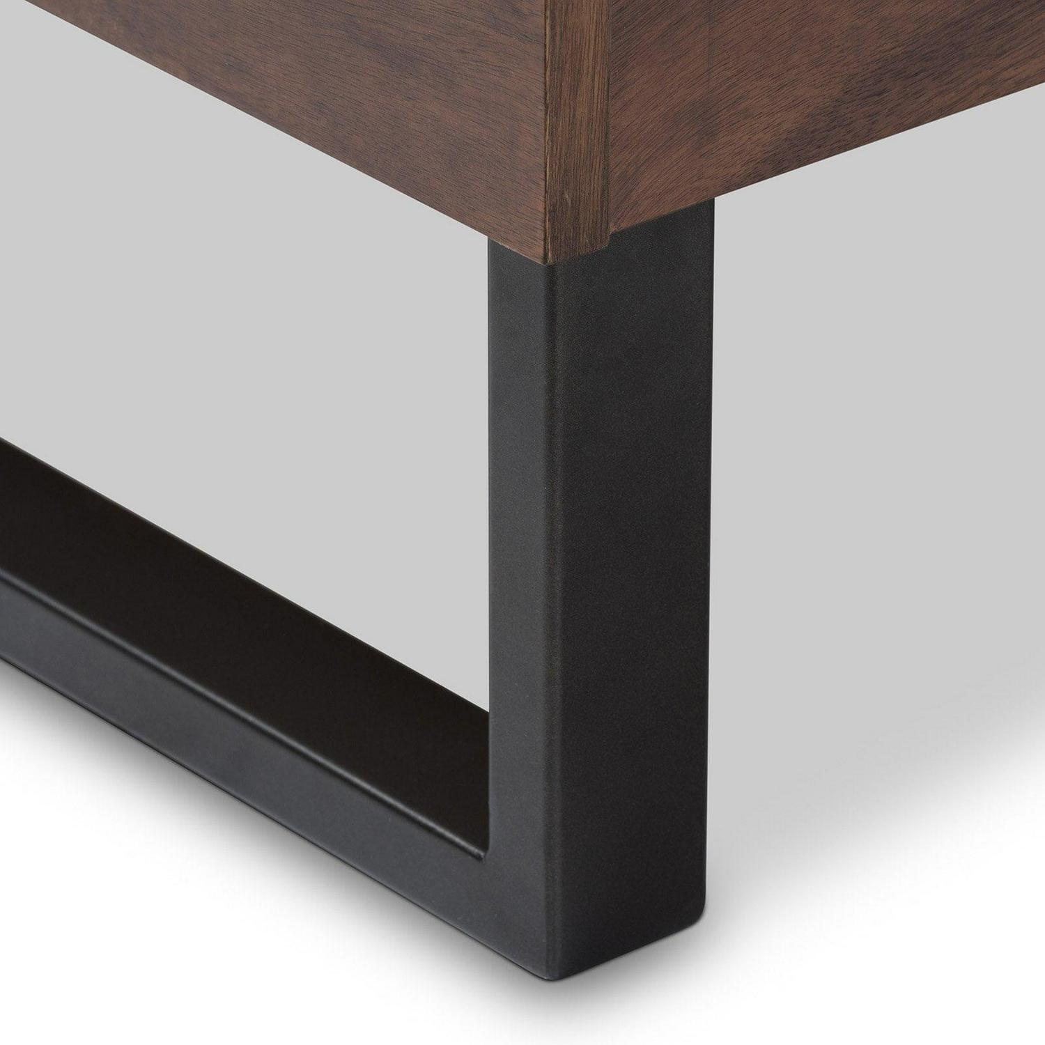 Baxton Studio Mitchell Rustic Industrial Walnut Wood Black Faux Leather Dark Bronze Metal King Size Platform Bed - Image 4