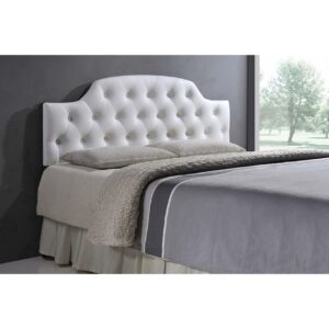 Baxton Studio Morris Modern and Contemporary Queen Size White Faux Leather Upholstered Button-tufted Scalloped