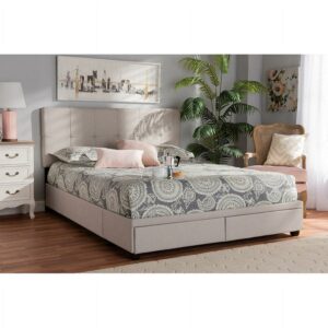 Baxton Studio Netti Beige Fabric Upholstered 2-Drawer King Size Platform Storage Bed