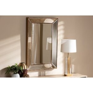 Baxton Studio Neva Modern and Contemporary Antique Gold Finished Rectangular Accent Wall Mirror,Wholesale Interiors