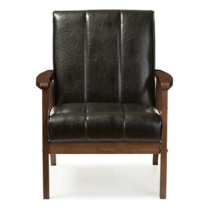Baxton Studio Nikko Mid-century Modern Scandinavian Style Black Faux Leather Wooden Lounge Chair