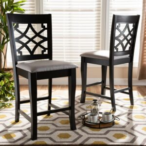 Baxton Studio Nisa Modern and Contemporary Gray Fabric Upholstered Espresso Brown Finished 2-Piece Wood Counter Stool Set Set