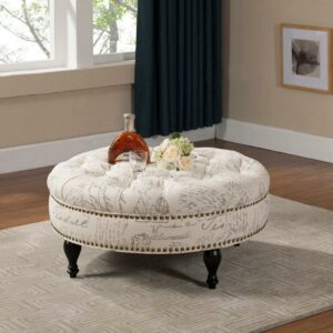 Baxton Studio Palfrey Beige Script Print Modern Tufted Ottoman