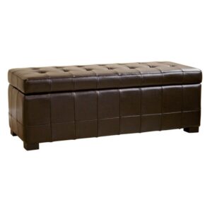Baxton Studio Dark Brown Full Leather Storage Bench Ottoman