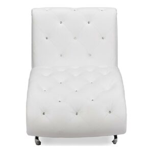 Baxton Studio Pease Contemporary White Faux Leather Upholstered Crystal Button Tufted Chaise Lounge