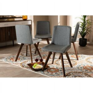 Baxton Studio Pernille Modern Transitional Grey Fabric Upholstered Walnut Finished 4-Piece Wood Dining Chair Set Set