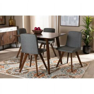 Baxton Studio Pernille Modern Transitional Grey Fabric Upholstered Walnut Finished Wood 5-Piece Dining Set