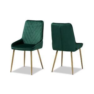 Baxton Studio Priscilla Contemporary Glam and Luxe Green Velvet Fabric Upholstered and Gold Finished Metal 2-Piece