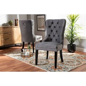 Baxton Studio Remy Modern Transitional Grey Velvet Fabric Upholstered Espresso Finished 2-Piece Wood Dining Chair Set Set