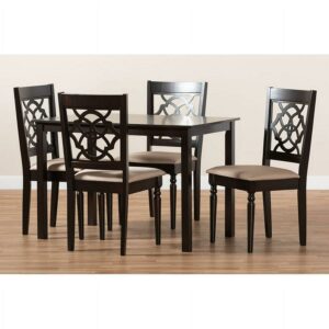 Baxton Studio Renaud Modern and Contemporary Sand Fabric Upholstered Espresso Brown Finished 5-Piece Wood Dining Set