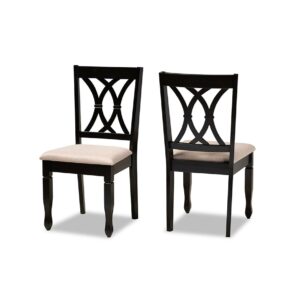 Set of 2 Baxton Studio Reneau Sand Upholstered Espresso Wood Dining Chairs