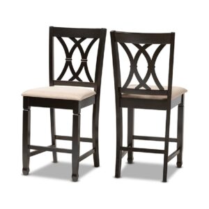 Baxton Studio Reneau Modern and Contemporary Sand Fabric Upholstered Espresso Brown Finished Wood Counter Height Pub