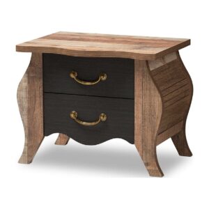 Baxton Studio Romilly Country Cottage Farmhouse Black and Oak-Finished Wood 2-Drawer Nightstand