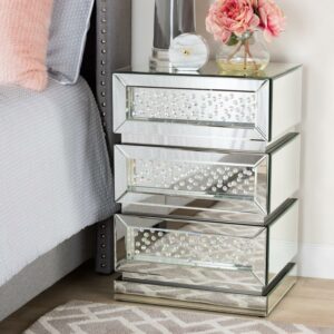 Baxton Studio Sabrina Hollywood Regency Glamour Style Mirrored 3-Drawer End Table