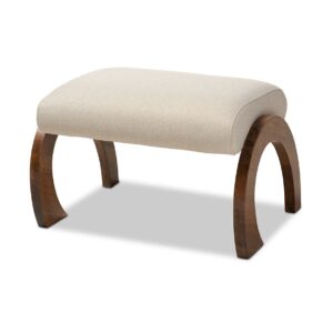 Baxton Studio Sandrine Modern and Contemporary Light Beige Fabric Upholstered Walnut Brown Finished Wood Ottoman