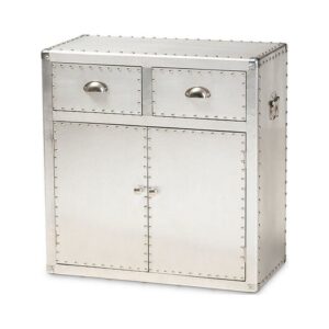 Baxton Studio Serge French Industrial Silver Metal 2-Door Accent Storage Cabinet