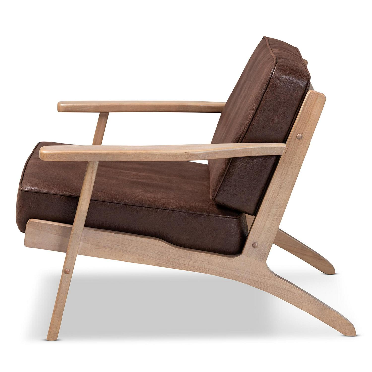 Baxton Studio Sigrid Mid-Century Modern Dark Brown Faux Leather Effect Fabric Upholstered Antique Oak Finished Wood Armchair - Image 4