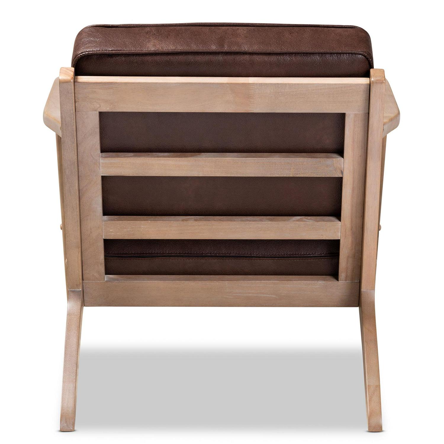 Baxton Studio Sigrid Mid-Century Modern Dark Brown Faux Leather Effect Fabric Upholstered Antique Oak Finished Wood Armchair - Image 5