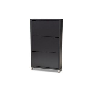 Baxton Studio Simms Modern and Contemporary Dark Grey Finished Wood Shoe Storage Cabinet with 6 Fold-out Racks