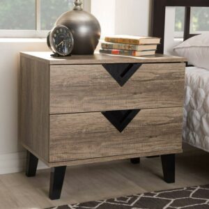 Baxton Studio Swanson Wood 2 Drawer Nightstand in Distressed Oak