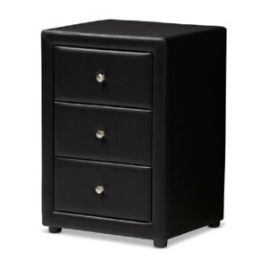 Baxton Studio Tessa Modern and Contemporary Black Faux Leather Upholstered 3-Drawer Nightstand