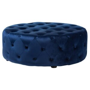 Baxton Studio Cardiff Transitional Royal Blue Velvet Fabric Upholstered Button Tufted Cocktail Ottoman