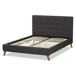 Baxton Studio Valencia Mid-Century Modern Dark Gray Fabric King Size Platform Bed