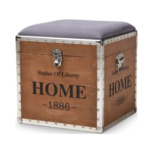 Baxton Studio Violetta Vintage Industrial Light Gray Fabric Upholstered Wood Storage Trunk Ottoman
