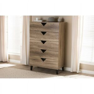 Baxton Studio Wales Modern and Contemporary Light Brown Wood 5-Drawer Chest