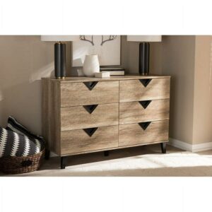 Baxton Studio Wales Modern and Contemporary Light Brown Wood 6-Drawer Dresser