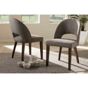 Baxton Studio Wesley Mid-Century Modern Light Grey Fabric Upholstered Walnut Finished Wood Dining Chair (Set of 2)