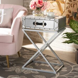 Baxton Studio William Modern French Industrial Silver Metal 1-Drawer End Table