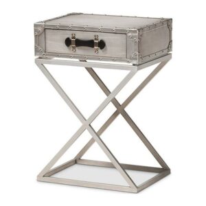 Baxton Studio William Modern French Industrial Silver Metal 1-Drawer End Table