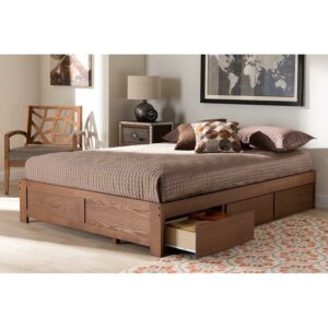 Baxton Studio Wren Modern and Contemporary Walnut Finished 3-Drawer Full Size Platform Storage Bed Frame