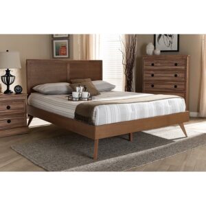 Baxton Studio Zenon Mid-Century Modern Walnut Brown Finished Wood Queen Size Platform Bed