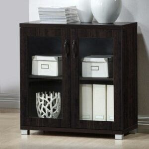Baxton Studio Zentra Modern and Contemporary Dark Brown Sideboard Storage Cabinet with Glass Doors