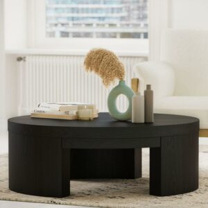 Beautiful Mod Round Coffee Table by Drew Barrymore, Black Wood Finish
