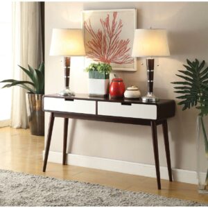 ACME Christa Rectangular 2-Drawer Wooden Console Table in Walnut and White