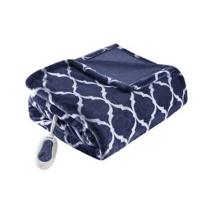 Beautyrest Heated Ogee Oversized 60x70 Electric Throw Blanket, Indigo, 2 HR Auto Shutoff