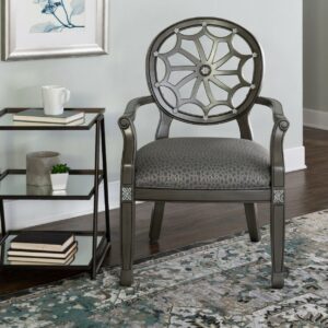 Becliffe Spider Web Back Accent Lounge Chair with Arms, Gray Frame with Leopard Pattern Fabric