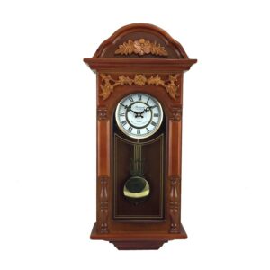 Bedford Clock Collection 27.5" Antique Chiming Wall Clock with Roman Numerals in a Padauk Oak Finish