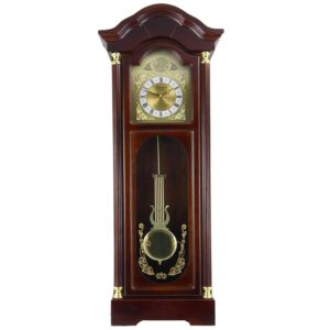 Bedford Clocks 33" Antique Cherry Oak Finish Chiming Wall Clock with Roman Numerals