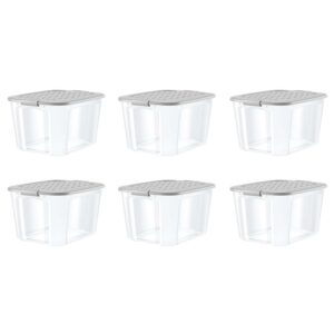 Bella Storage 72 Quart Clear Plastic Latching Grey Lid Tote Set of 6
