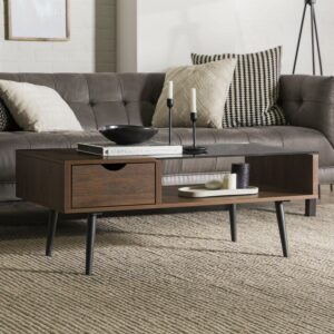 Walker Edison Booker Single-Drawer Wood/Glass Coffee Table, Multiple Finishes