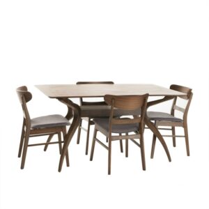 Bellamy Studios Lydia Mid-Century Modern 5 Piece Dining Set, Dark Gray and Natural Walnut