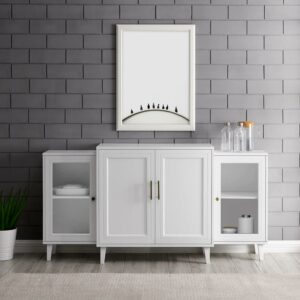 Walker Edison Parker Four-Door Tiered White Sideboard